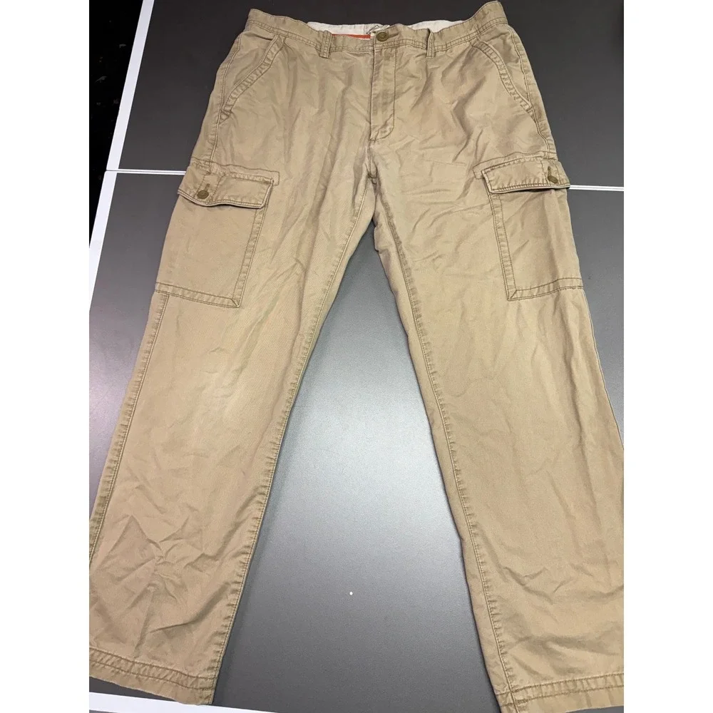 St Johns Bay Mens Khaki Cargo Pants Tan Cotton Straight Leg‎ 38x32 RN93677